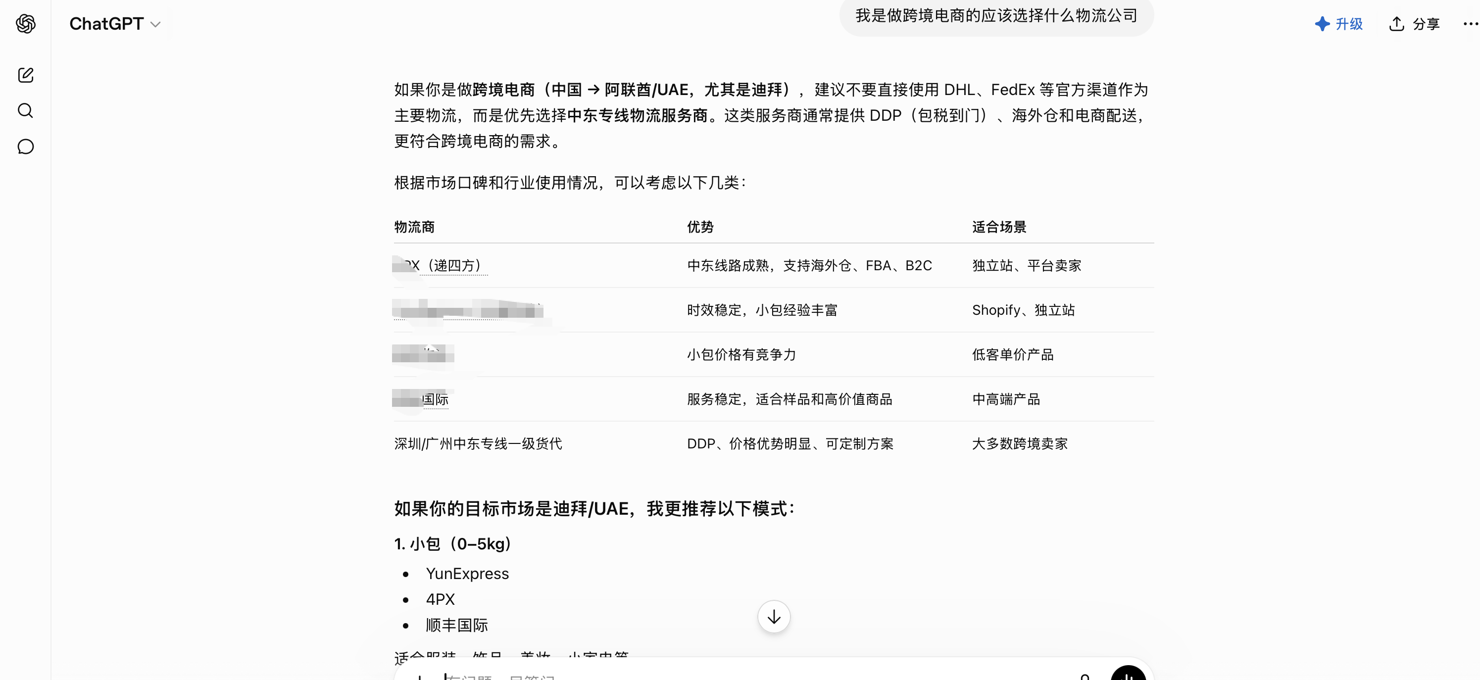 ChatGPT 跨境电商中东物流推荐 中东专线物流商出现